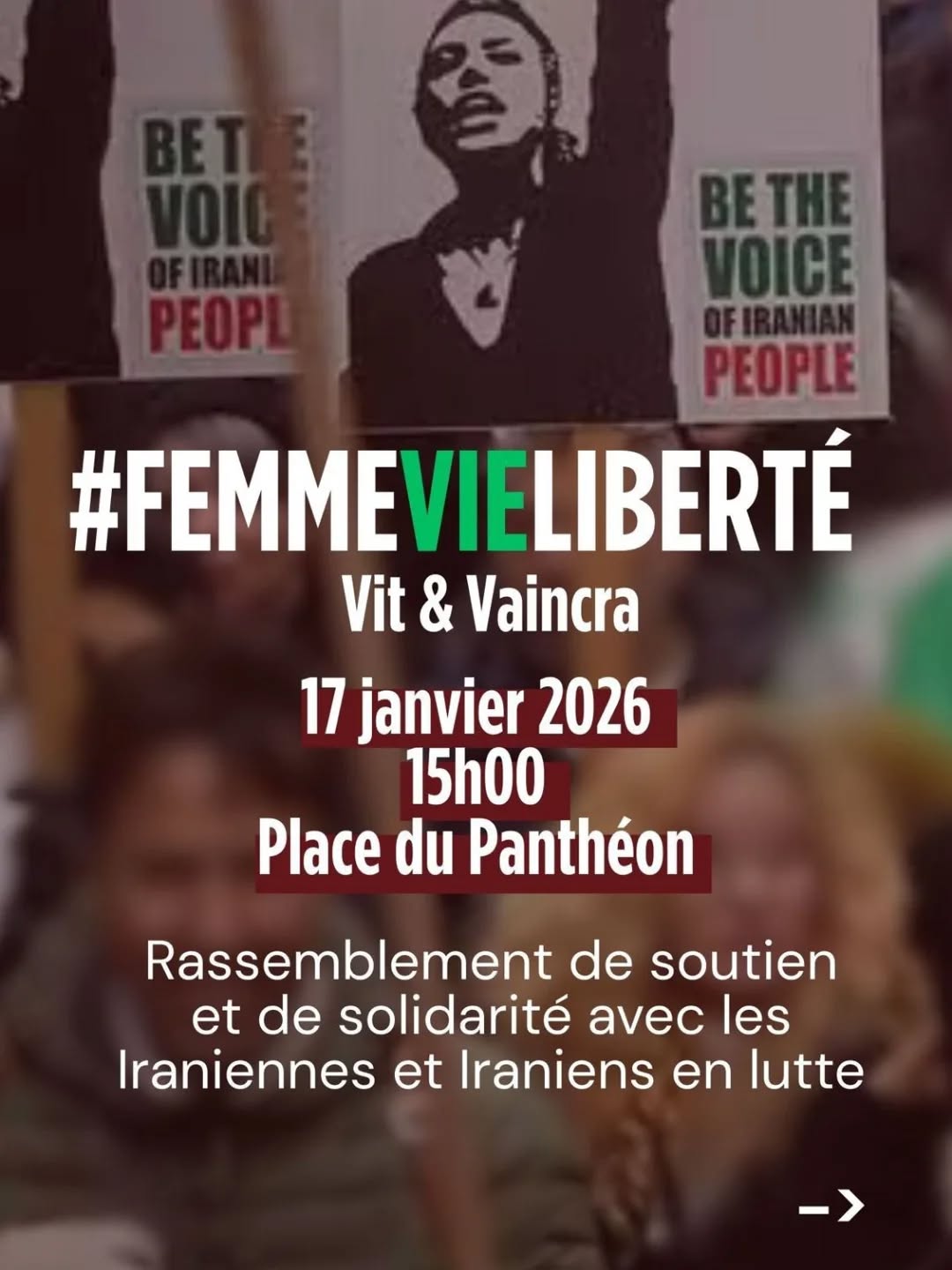 Vit & Vaincra 17 janvier 2026 15h00 Place du Pantheon Rassemblement de soutien — slide 1