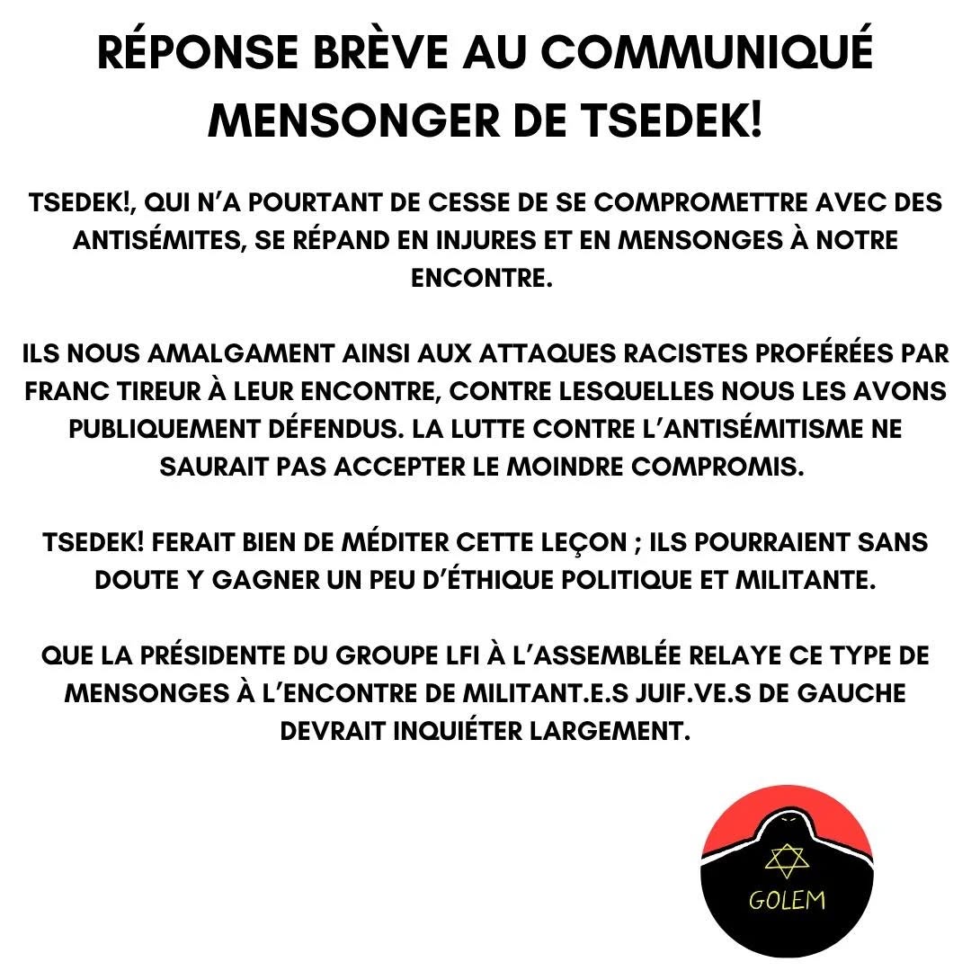 Réponse au communiqué mensonger de Tsedek — slide 1
