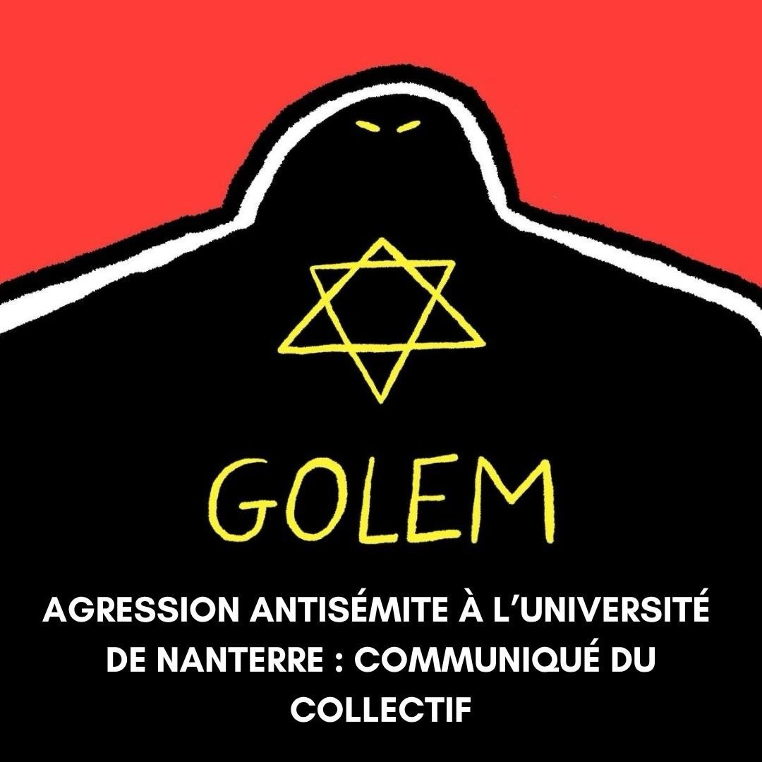 AGRESSION ANTISEMITE A L’UNIVERSITE DE NANTERRE : COMMUNIQUE DU COLLECTIF — slide 1